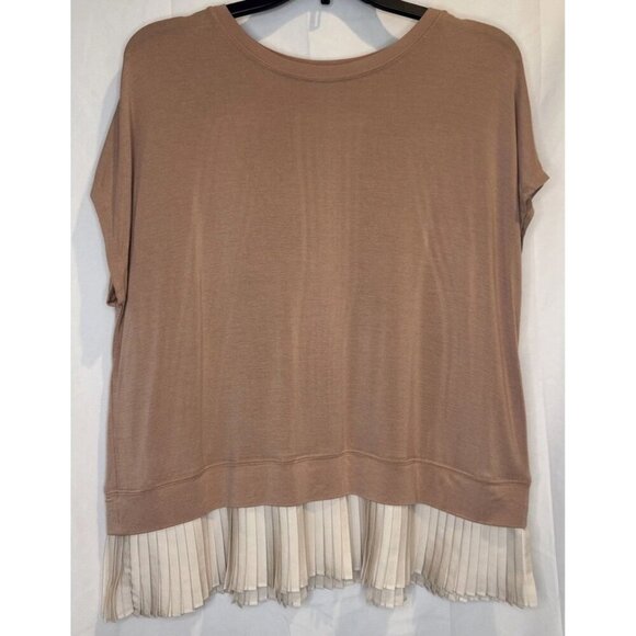 LOGO by Lori Goldstein Knit Cap Sleeve Crew Neck Blouse Top Pleated Hem Sz XS - Picture 1 of 9